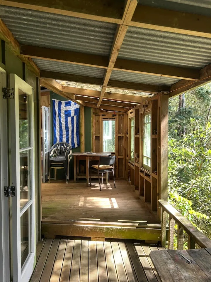Off-grid cabin surrounded by native bush